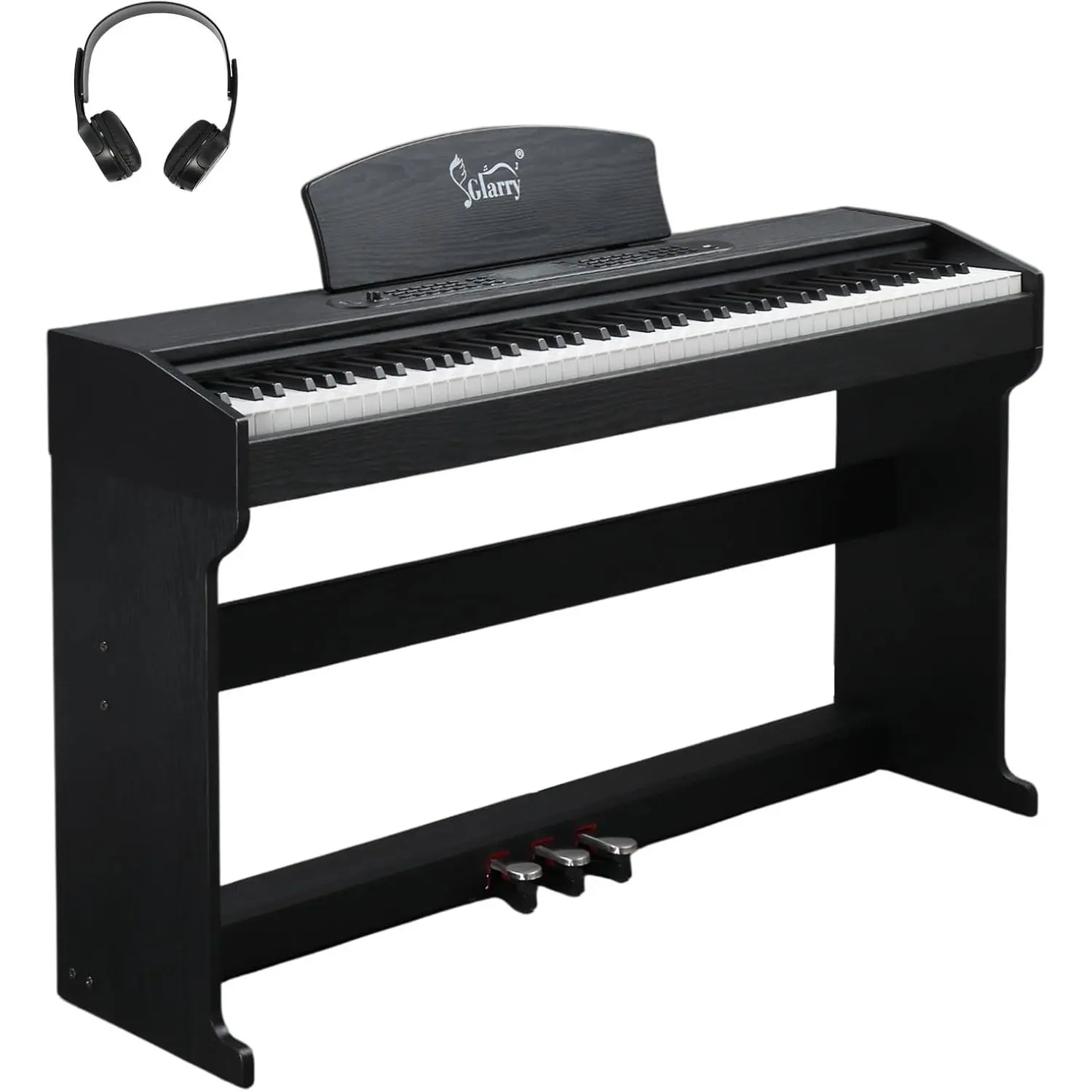 GLARRY 88-Key Heavy Hammer Digital Piano Keyboard, Classic Upright Wood Grain Black Model with LCD Display, Headphone, Triple Pedals, MIDI, USB, Bluetooth, Dual Tone, Performance, Practice, Accompaniment Volume Selection, Beginner-Friendly, Digital Pianos