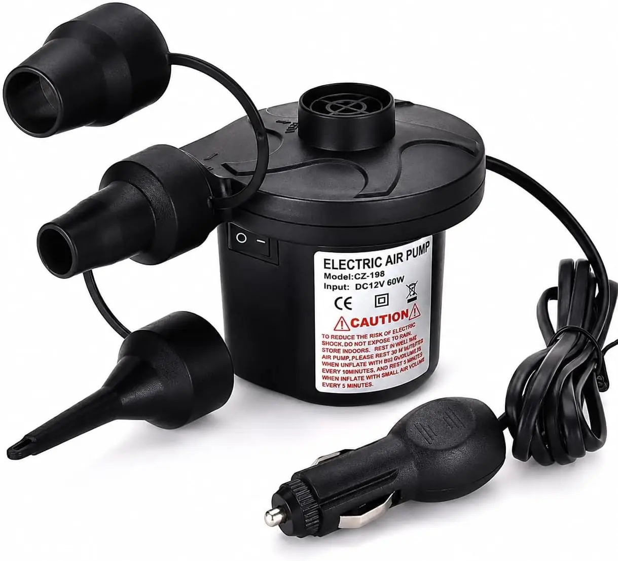 Electric Air Pump, 110V-240V AC 50W 0.7PSI, Portable Inflator Deflator with 3 Nozzles, Household Plug for Mattress, Inflatable Pool & Beach Toys Rust Red