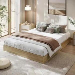 GAOMON California King Size Solid Wood Platform Bed with Sturdy Wooden Slats, Floor-Standing Bed Frame, Modern Minimalist Design Bed Frame, No Box Spring Needed, Space Saver, Easy Assembly, Golden Tan Wood