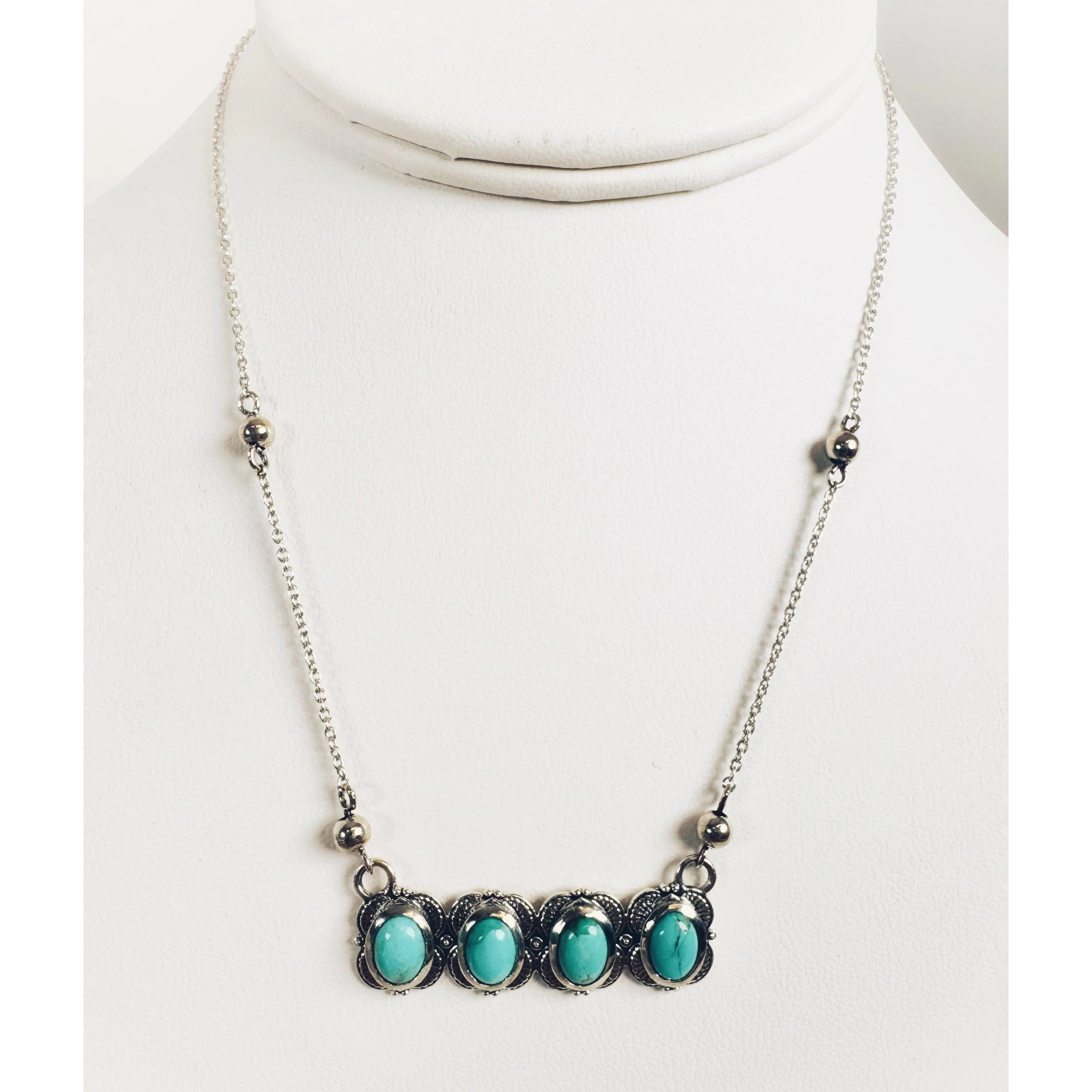 KINGMAN TURQUOISE BAR NECKLACE BY HESPERA 16-22" (MW121)