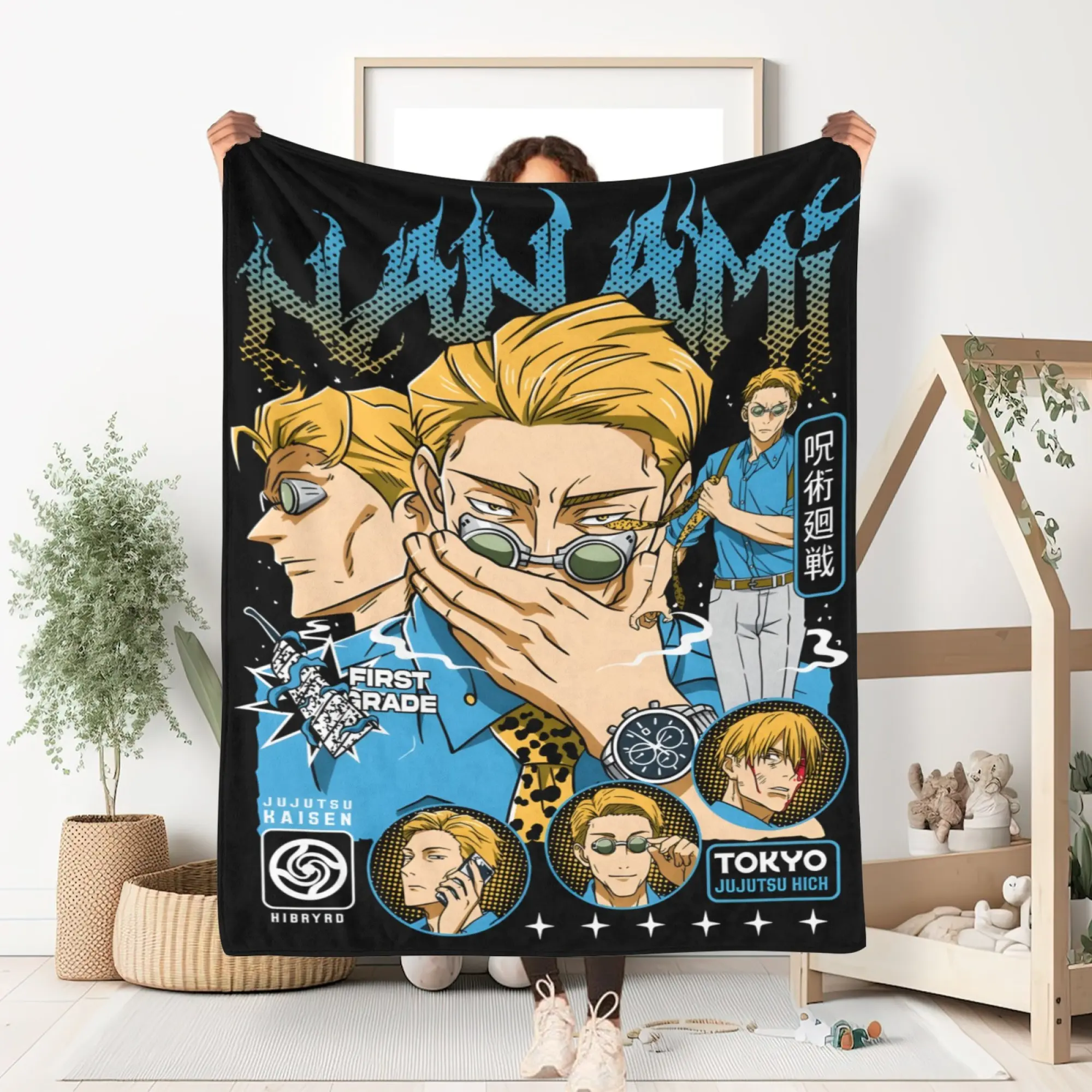 Jujutsu Kaisen Kento Nanami Fleece Throw Blanket - Soft Flannel First Grade Office Sorcerer Design for Living Room Home Office, Funny Graduation Birthday Gift for Adult Working Anime Fans