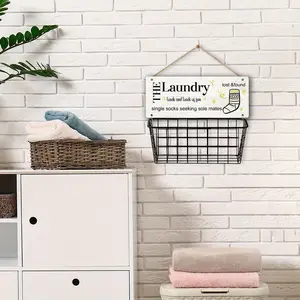 Laundry Room Wall Decor, Letter & Laundry Basket Design Wall Hanging Decor, Wall Decor for Home Living Room Bedroom Dormitory, Ornaments