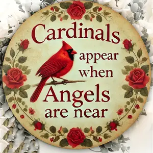 Durable Aluminum Wall Art Sign Featuring Red Cardinals and Floral Design with Inspirational Message Perfect for Home Decor