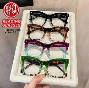 4 Pairs Large Frame Fashion Reading Glasses for Women +100 to +250 Presbyopia Eyeglasses Suitable for Elderly People, Reading, Watching TV, Newspaper, etc