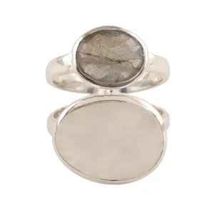 NOVICA Artisan Handmade Rainbow Moonstone Labradorite Cocktail Ring from India .925 Sterling Silver Multi Gemstone 'Evening Elegance'