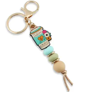 Coffee Cup Silicone Beads Keychain For Women And Men Cute Key Chain Holder Car Keys Purse Backpack Charm