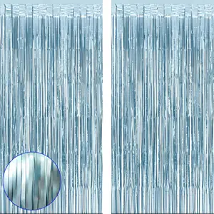 Party Decorations Matte Blue Fringe Foil Curtain - Set of 2 | Bachelorette Bridal Shower Shimmer Wall Backdrop, Wedding, Birthday Photo Booth Pack