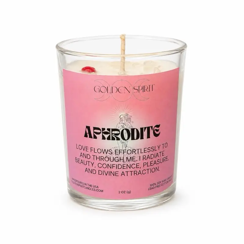 Golden Spirit Aphrodite Crystal Infused Candle 2 oz Trust Intuition & Transformation Sacred Light Aroma
