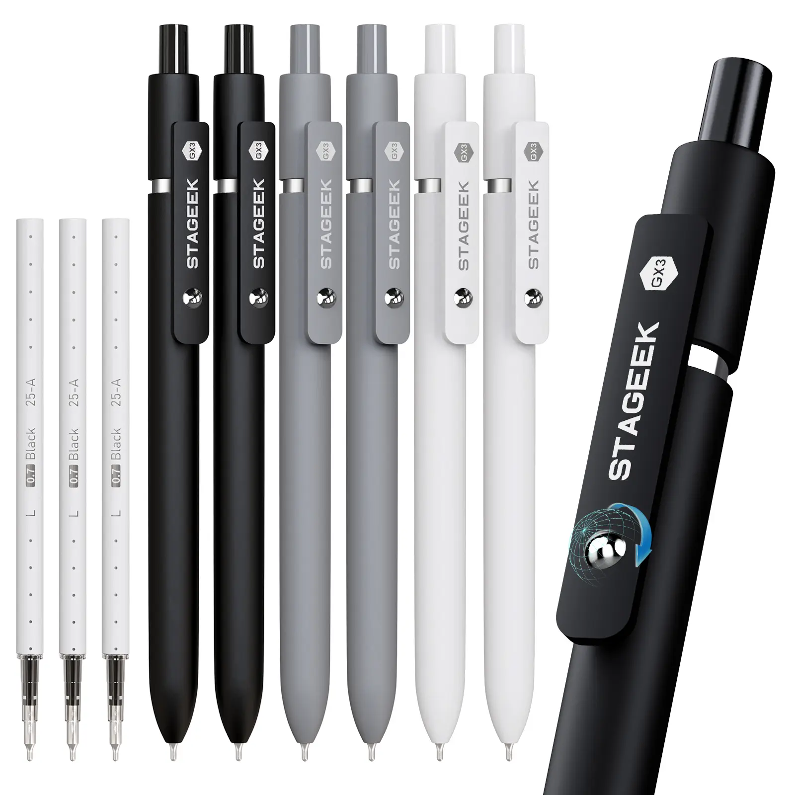 Black Gel Pens, 12Pcs 0.7mm Gel Pens Fine Point with 3 Extra Refills, Quick Dry Retractable Gel Pen Set, Smooth Writing Pens for Office Work, Note Taking, Black Ink Pens for Men Women,Ballpoint Pen for Student Stationary College Essentials,Teacher(Black)