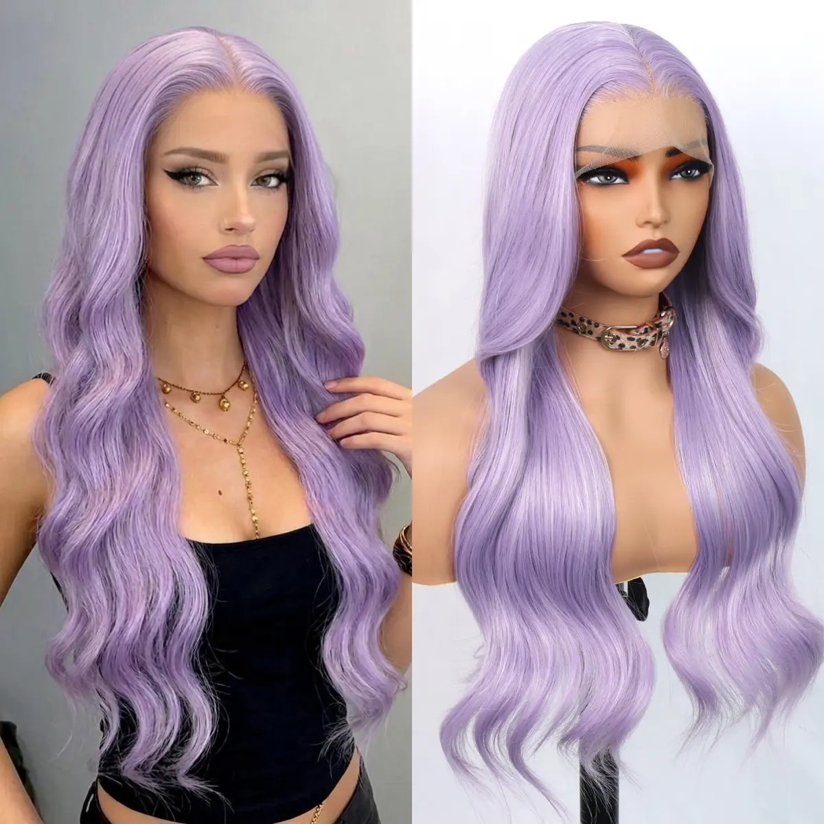 Aodbar hairs Light Purple Long Body Wavy Lace Frontal Wig Daily Style 13*4 HD Transparent Lace Wig  Long Lanvender Purple Wavy Wig Glueless Synthetic Lace Front Wig Body Wave Pre Cut Frontlace