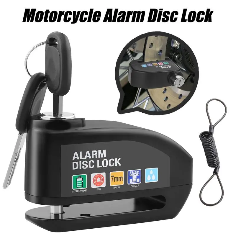 110dB Loud Alarm Disc Lock - Waterproof Anti-Theft Scooter Accessory for Motorcycle, Bike with 5ft Reminder Cable & Carry Pouch, Scooter Locks Anti Theft