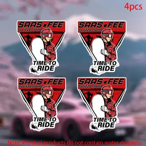 4pcs Saas Fee Swiss Ski Stickers, Durable Vinyl Car Door Window Laptop Luggage Furniture Bumper Decals, Stylish Auto Accessories