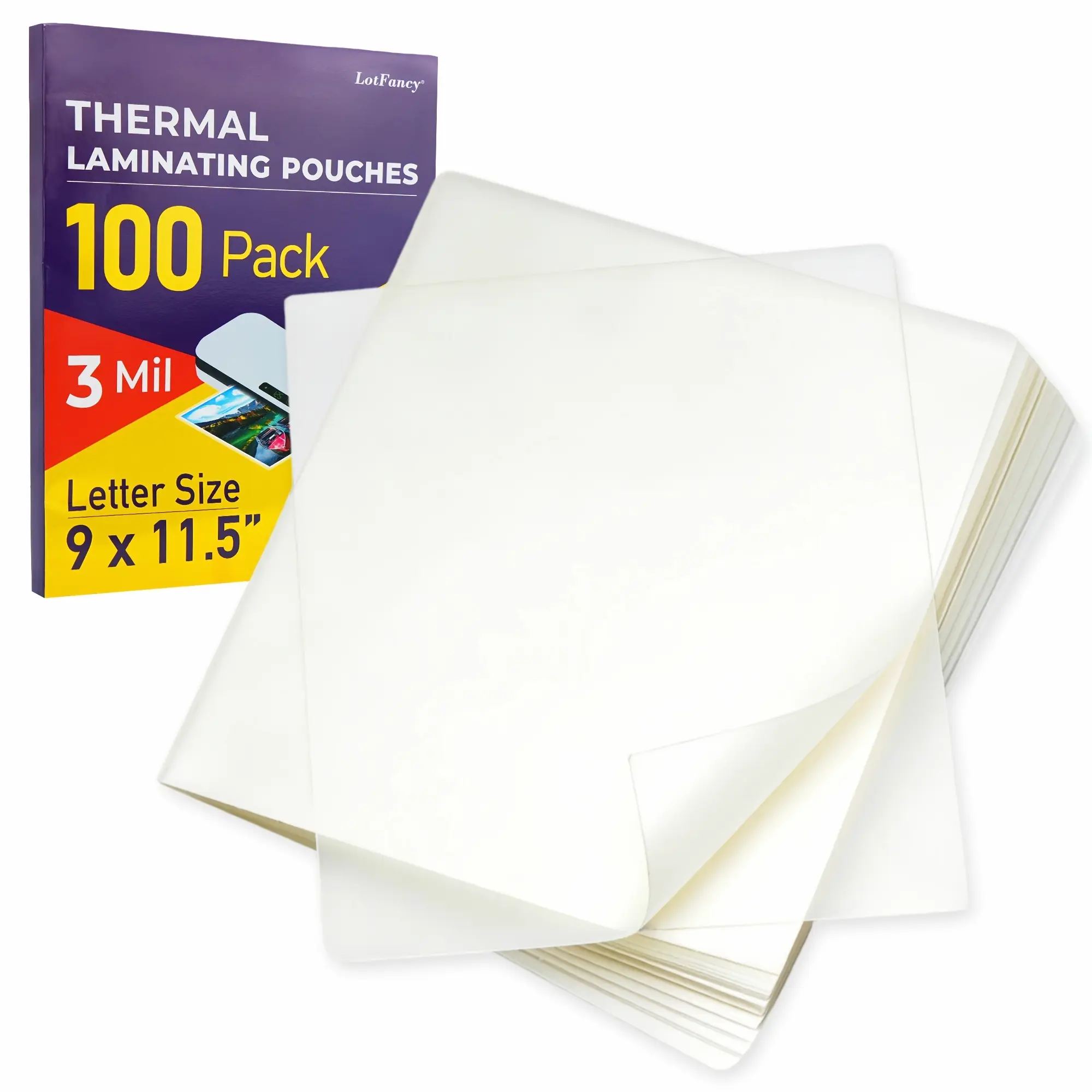 100-Pack Clear Thermal Laminating Plastic Sheets | 9 x 11.5-Inch, 3mil Thickness, Thermal Laminating Pouches for Business Cards, Photo Paper, Files, Picture - Office School Supplies by LOTFANCY