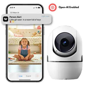 AI Security Camera,Smart AI Camera,WiFi Pan-Tilt Security Camera with Human Detection, Wired,2-Way Audio, IR Night Vision, IP64, Cloud/TF Storage