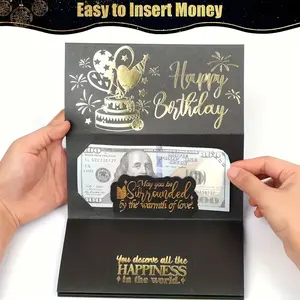1pc Surprise Birthday Cash Envelope with 6 Slots - Elegant Black and Golden Design, Unisex Holiday Money Holder for Any Celebration, Unique Cartoon Fantasy Theme Keepsake | Stylish Gift Envelope | Exquisite Souvenir Dollars