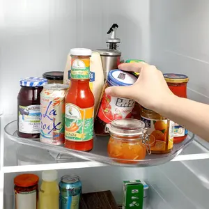 Rectangle Lazy Susan, 360° Rotating Fridge Organizer, 16.54" Clear Plastic Pull-Out Turntable, Space-Saving Refrigerator Spinner for Deep Shelves, Easy Install with Suction Cups