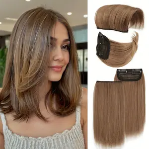 4 PCS Clip in Hair Volumizer MOCA Short Thick Clip in Hairpieces Adding Extra Volume Hair Extensions for Women With Thin  & Fine Clip in Soft Synthetic Natural Looking Hair Extensions (Black/Chocolate Brown/Highlight) for Daily Party Use