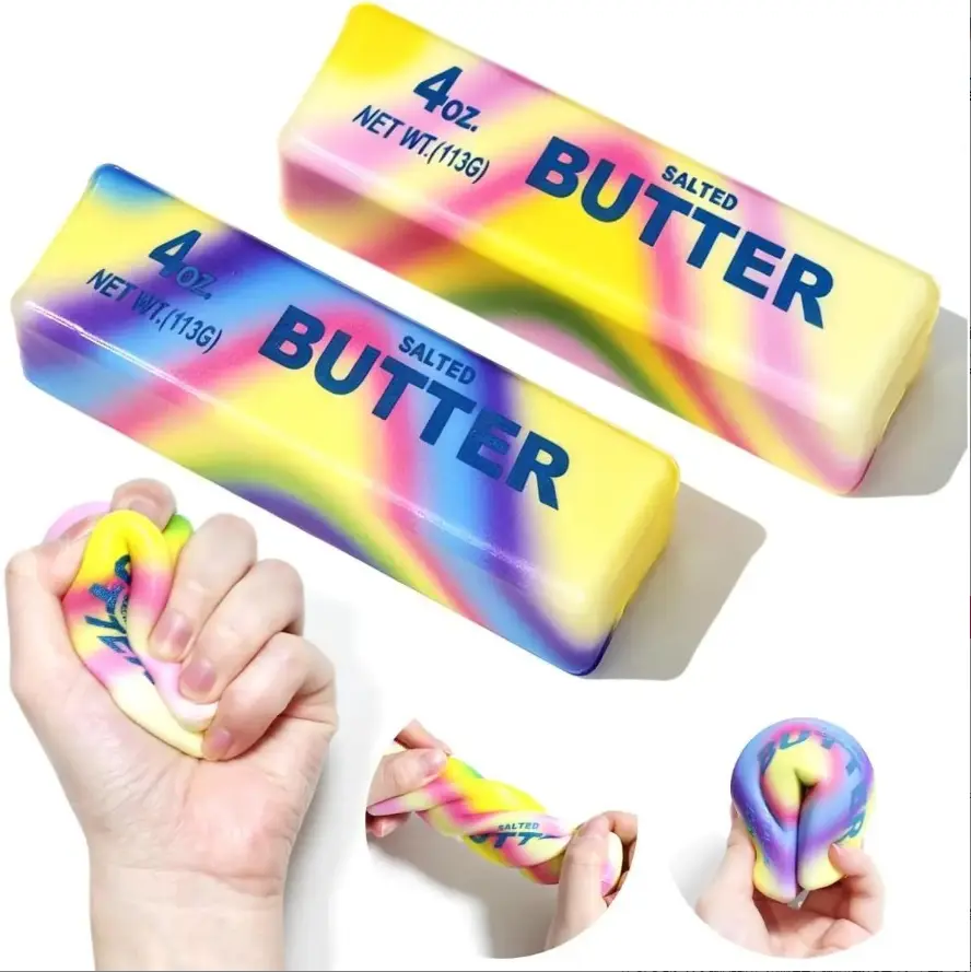 New Rainbow Butter Squishy Sticks, swirling fluid-pattern squeeze fidget toys, soft sensory anxiety-relief toys, pocket-sized desk toys for home, office, and travel
