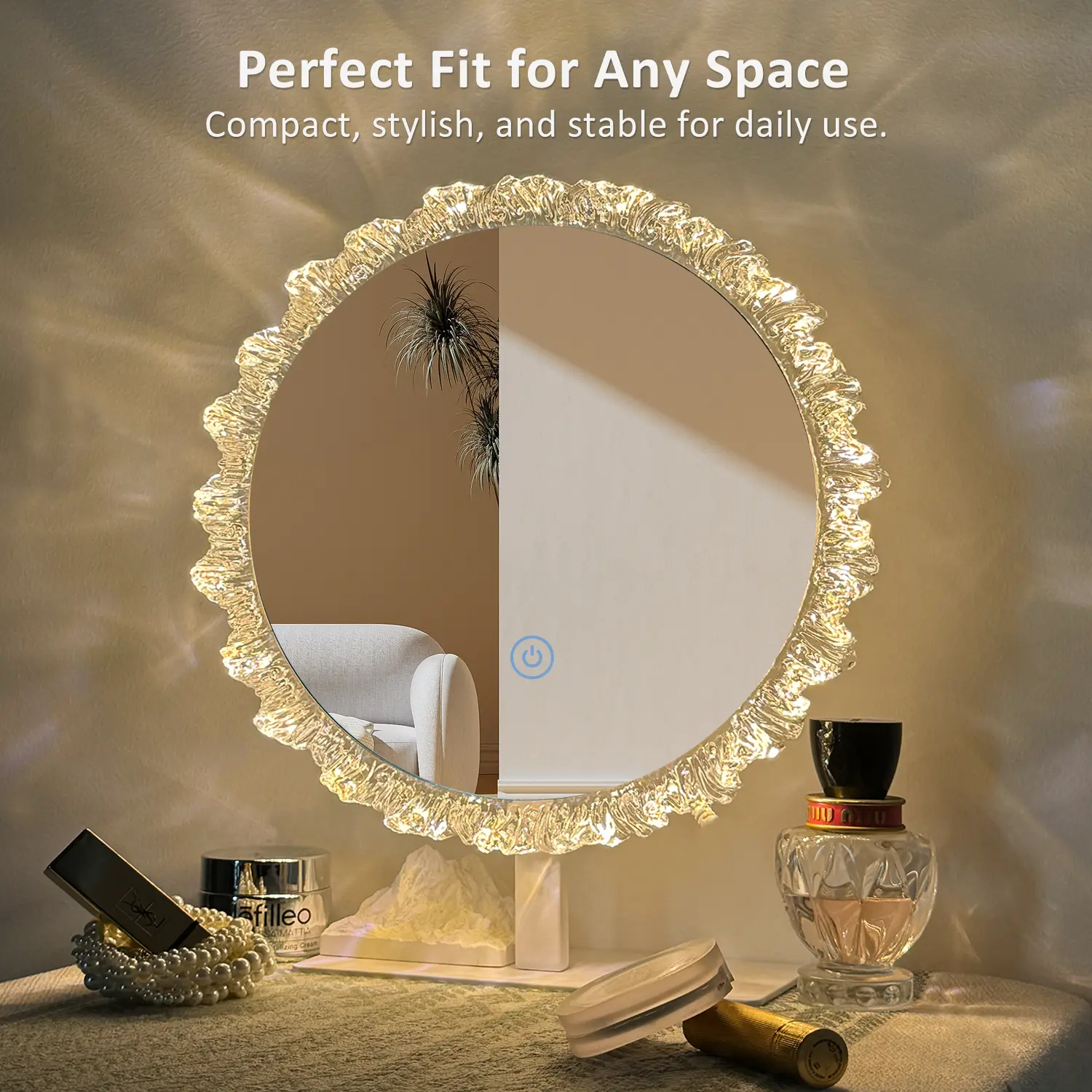 GLITGATE 16 IN Lighted Vanity Mirror, Round Makeup Mirror With Touch Screen Control, LED Desktop Makeup Mirror, Circle Bathroom Mirrors For Over Sink,  Adjustable Brightness, 3 CCT, HD Mirror, Round Mirrors For Decor, Bathroom, Entryway,Stockup Mothersday