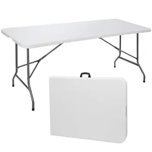 Segawe 6ft Rectangular Folding Portable Metal Frame Camping Table, White