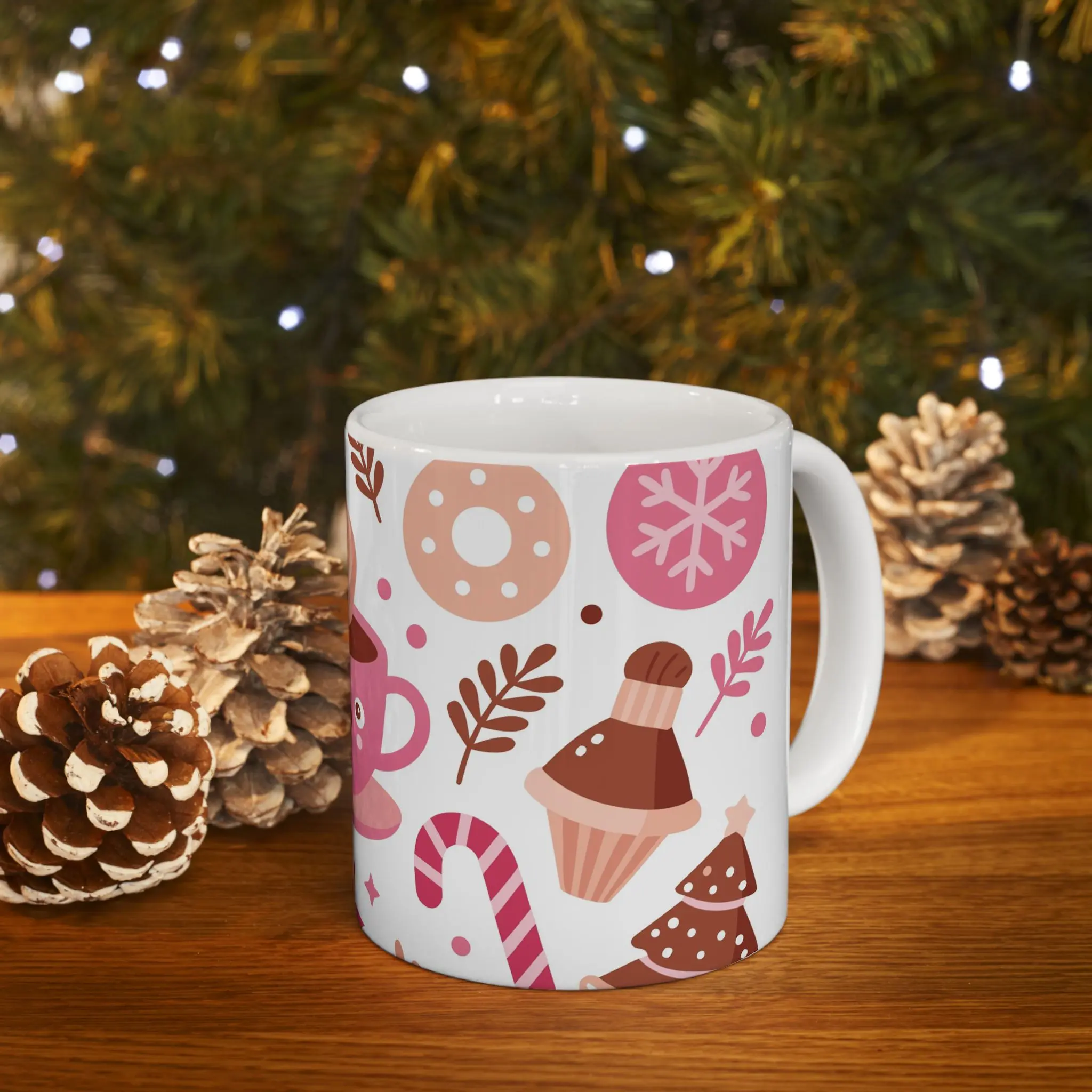 Pink Gingerbread Christmas Holiday Ceramic Mug