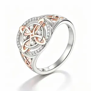 Rose Gold Plated Witches Knot Ring, Anillo Nudo de Bruja Original Celtic Knot Jewelry, Cubic Zirconia Decorated Witch’s Knot Ring, Witchtok Witch Jewelry Pagan Jewelry for Devotion and Protection Valentine’s Day gift Textured Silver cinnamon