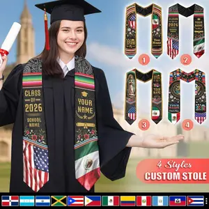 Graduation Stole Personalized Dual Flag, Custom Senior Sash with Name School Year, Cultural Class of Stole Gift for Ceremony