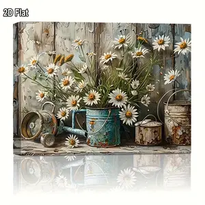 2D Flat, 2D FlatCharming Farmhouse Floral& Tree Canvas Wall Art- Vintage Style, Easy-Hang Wooden Frame Print for Home Decor, Perfect Holiday Gift Room Decor