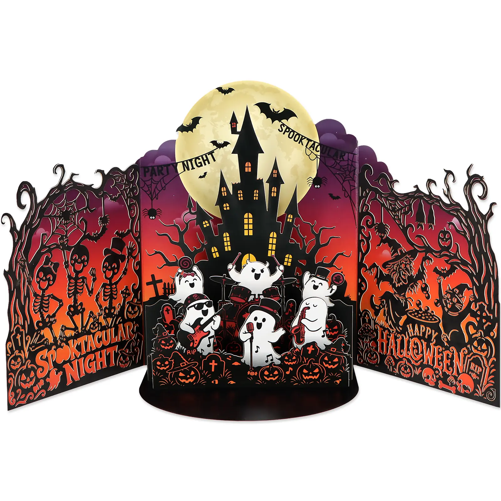 Facraft Pop Up Halloween Card with 3D Haunted House Boo Band for Kids Grandkids, Halloween Gift for Grandson Granddaughter Coworker with Envelope and Sticker