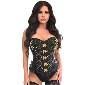 Top Drawer Black Brocade & Gold Spikes Steel Boned Corset