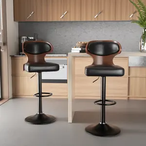 Vintage Adjustable Bar Stools Set of 2 - 24.5-33.5" Swivel Height, Ergonomic Backrest & Footrest, Faux Leather Upholstery  for Kitchen Island, Dining Room