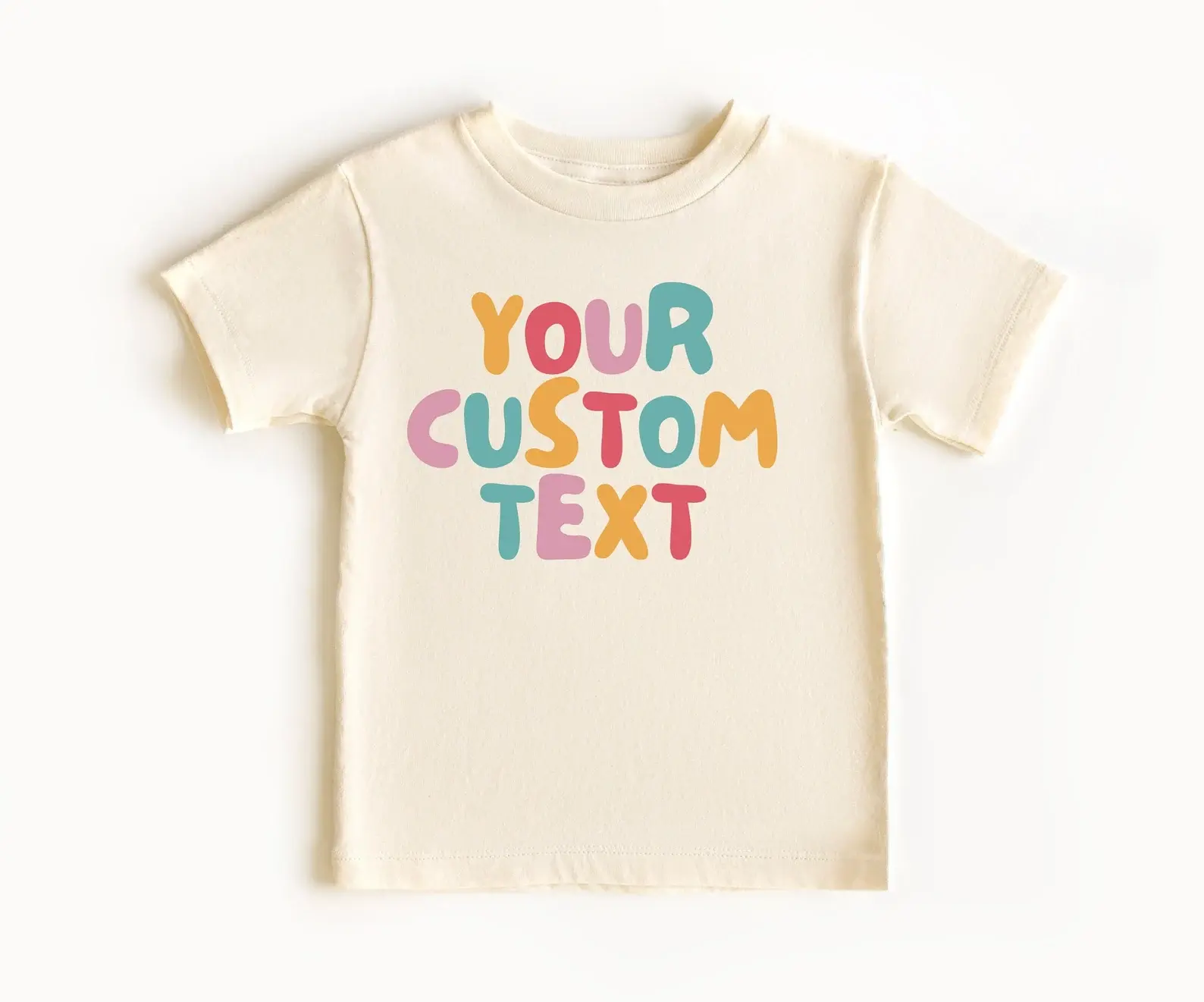 Custom Text Bubble Letter Graphic T-Shirt, Personalized Multicolor Retro Short Sleeve