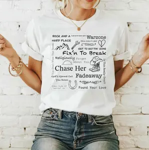 Women's Cotton Short-Sleeve Round Neck T-Shirt - Bailey Zimmerman "Rock and A Hard Place" Lyric Print Streetwear Casual Top (Style 10124) | Womenswear Tops, Shortsleeve, Tshirt