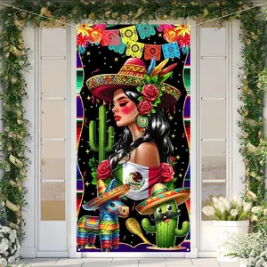 Cinco de Mayo Banner - Polyester Mexican Fiesta Party Decoration, 71 x 35 inches, Includes Door Cover, Party Decoration Supplies