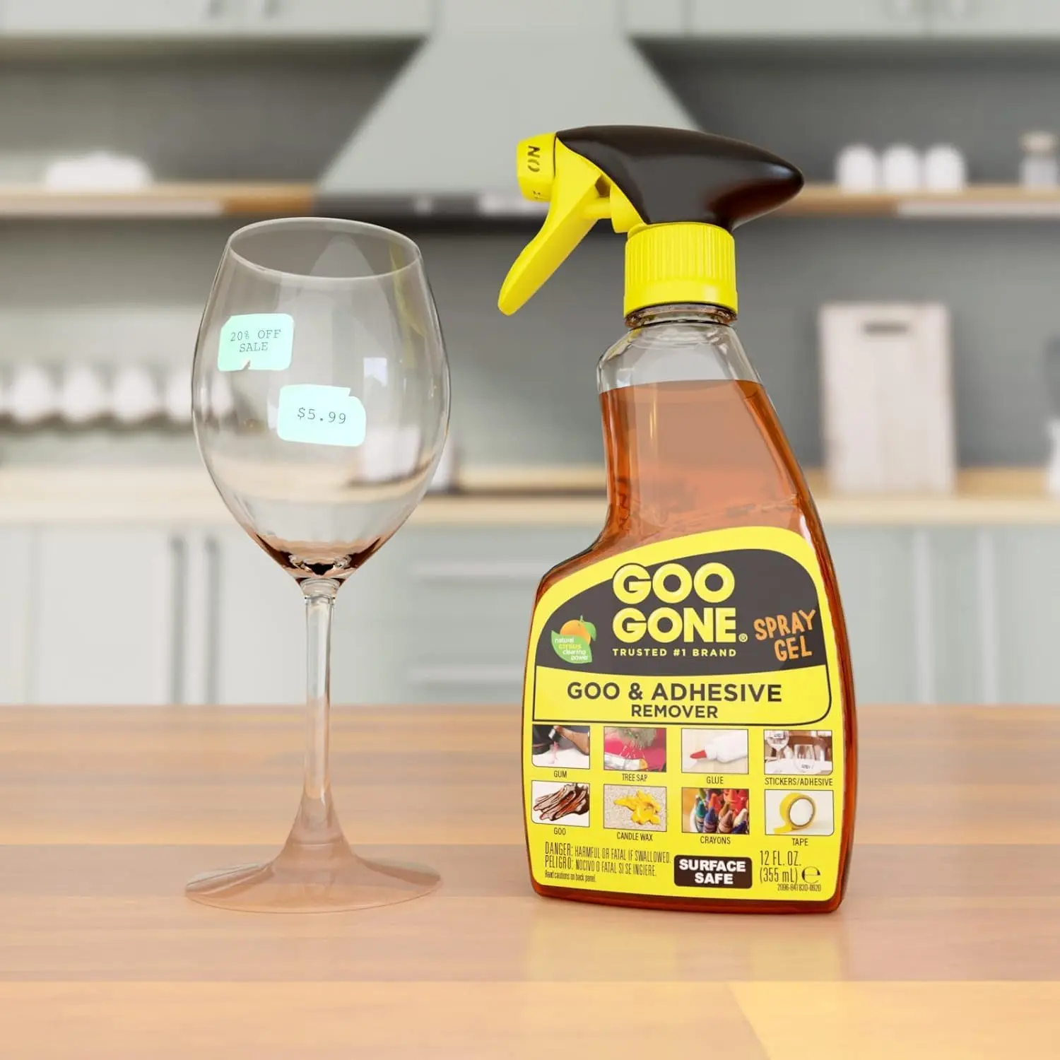 Goo Gone 12 Oz Spray Adhesive Remover Gel with Scraper, Citrus-Powered Cleaner for Hard Surfaces & Carpets, Removes Glue, Stickers, Tape Residue, Grease, Gum, Wax