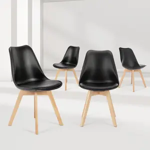 Sweet Furniture S - Dining Chairs Set of 4 Mid-Century Modern Dinning Chairs, Living Room Bedroom Outdoor Lounge Chair PU Leather Cushion and Wood Leg