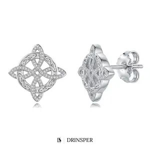 DRINSPER Witch’s Knot Cubic Zirconia Earrings - Hecate Celtic Design, Tetragrammaton Inspired, Bohemian Vintage-Inspired Witchy Fashion Jewelry, Affordable Gift for Women, Bohemian Vintage-Inspired Earrings