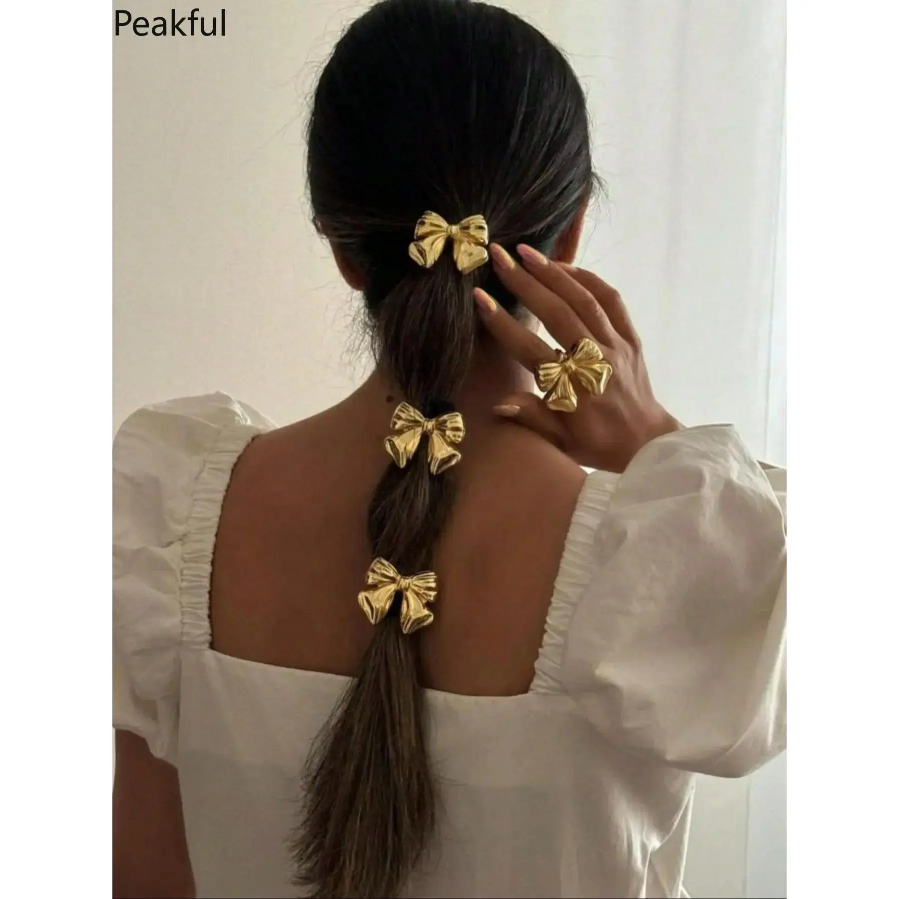 Stylish Bow Hair Elastic Bands, popular cute hair accessories with refined metal details. Soft and durable for all-day wear, versatile matching, ideal for office looks, gatherings and various ponytail styles.