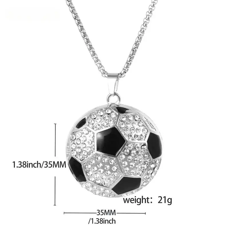 Iced Out Hip Hop Soccer Pendant Necklace - Durable Stainless Steel Rhinestone Necklace for Men, Sports Jewelry for Soccer Fans' Daily Wear, Durable Necklace