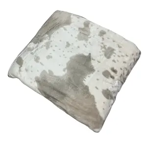 Beige Cowhide Oversized Soft Cozy Blanket Throw, 82x90 in Camping & Hiking Sleeping Gear, Throw Blankets for Outdoor Use