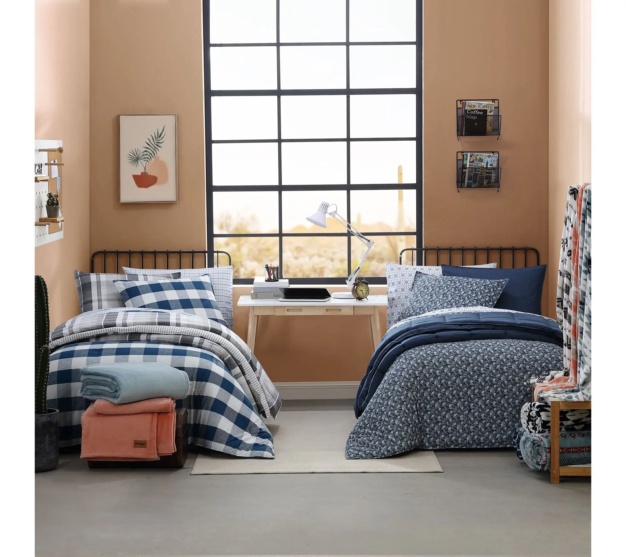 Wrangler Bison Plaid Navy Multi Cotton King Comforter Set