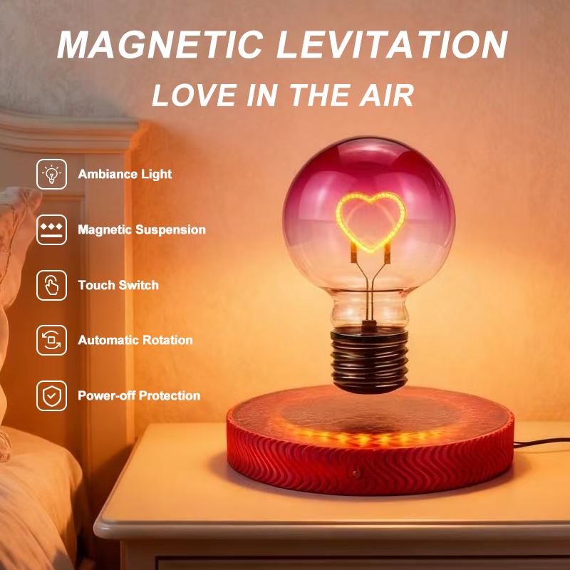 Magnetic Levitating Heart Light Bulb - Floating LED Love Night Light, Spins Freely in Air, Cool Tech Gadget for Home Office Desk Decor, Bedroom Unique Lamp, Romantic Gift for Women, Kids, Valentine's Day, Birthday