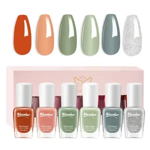 6 Colors Quick Drying Nail Polish Set, Nail Polish Without UV Lamp, Nude Nail Polish, Gentle and Long Lasting, Glitter, Nail Care