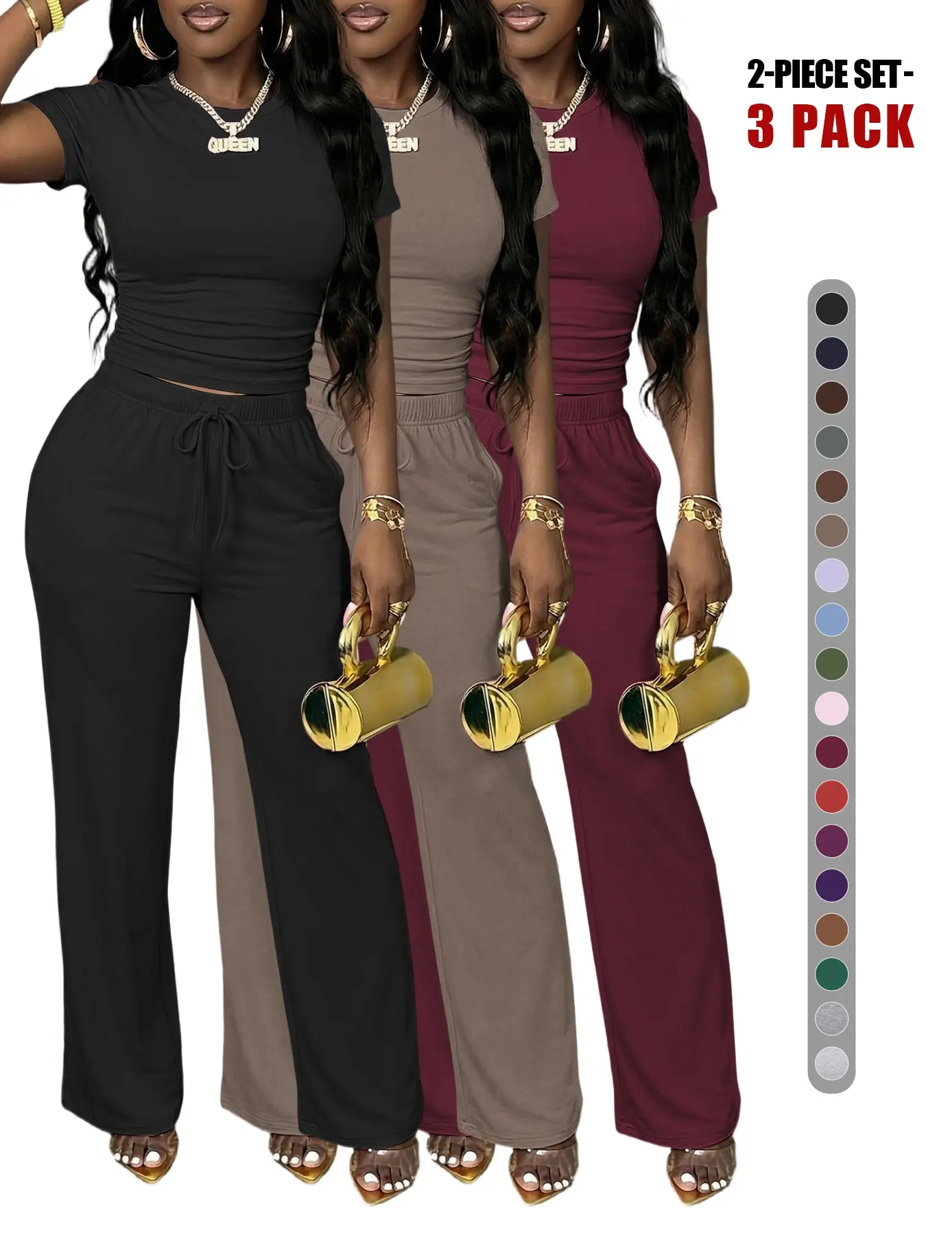 Women's High Waisted Wide Leg Pants, Casual Drawstring Loose Lounge Pants, Slim-Fitting Short Sleeve Tee, All Seasons Fashion