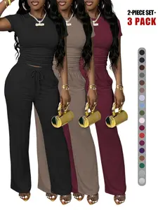 Women's High Waisted Wide Leg Pants, Casual Drawstring Loose Lounge Pants, Slim-Fitting Short Sleeve Tee, All Seasons Fashion