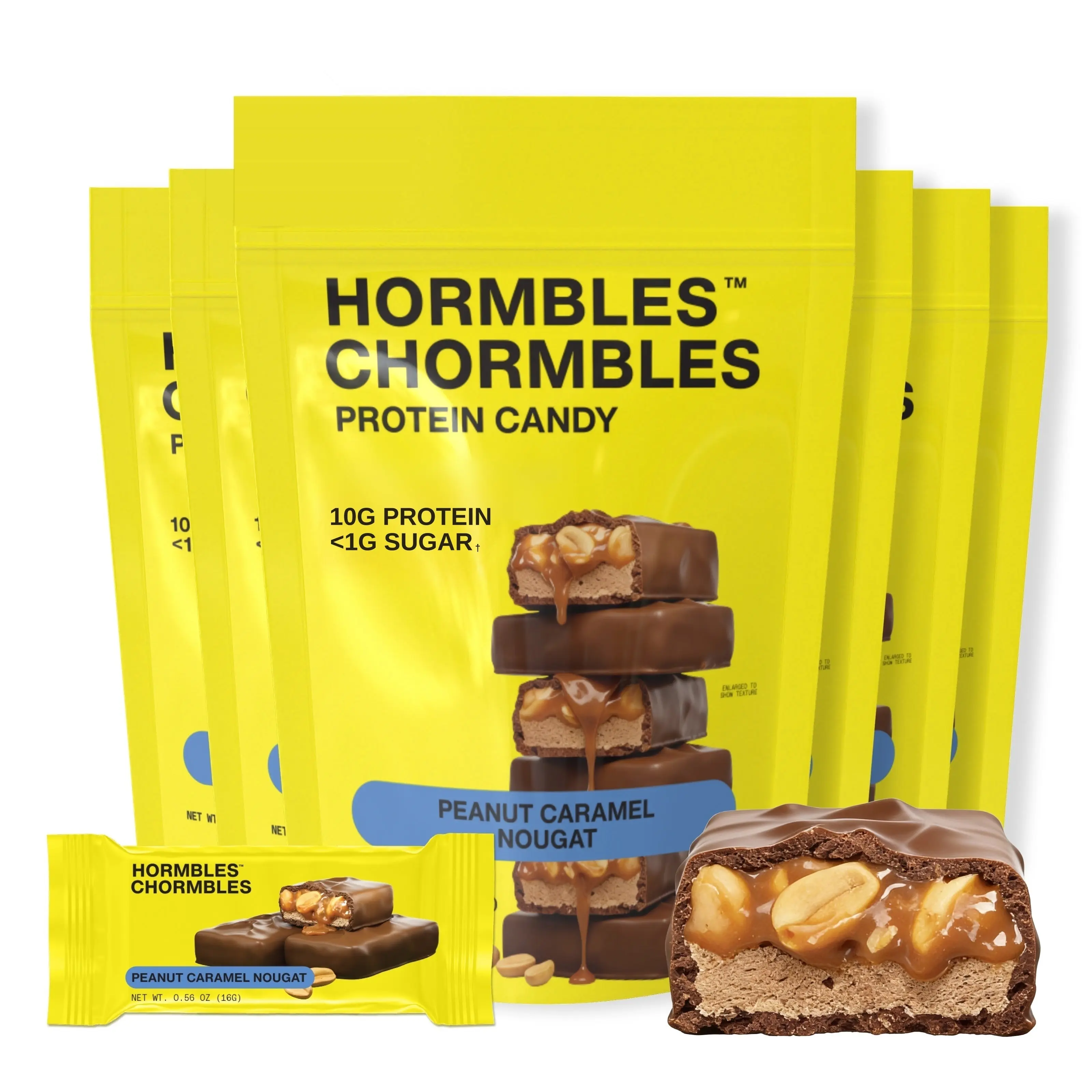Hormbles Chormbles Protein Candy Minis - Peanut Caramel Nougat (10g Protein, 1g Sugar, Keto Friendly) - 6 Bags / 36 Minis