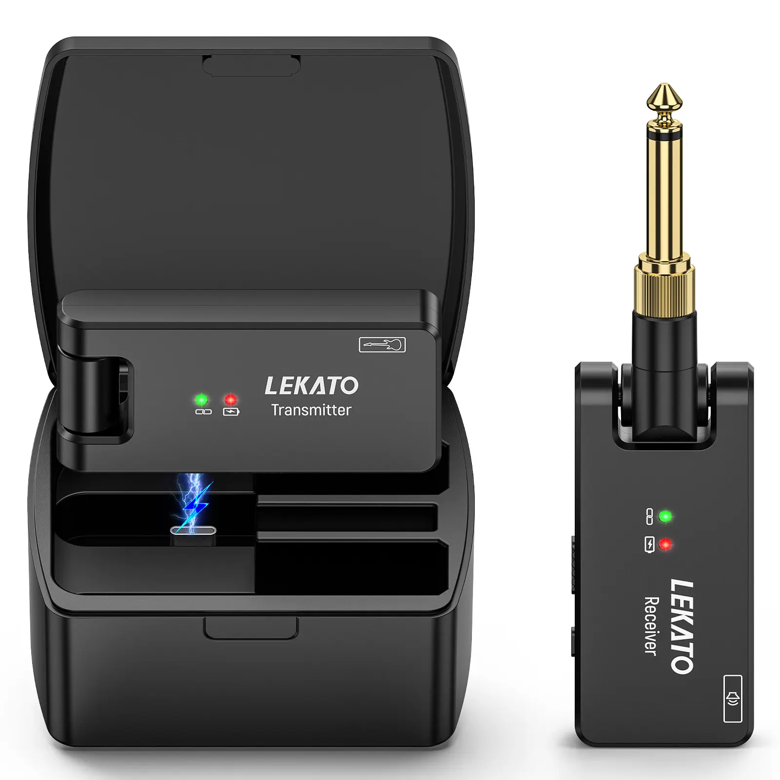 【Shop 'til You Drop Sale】LEKATO WS-100 Wireless Guitar System with Charging Box, Rechargeable Wireless Guitar Transmitter Receiver 2.4Ghz Guitar Wireless System for Electric Guitar Bass Christmas Gift