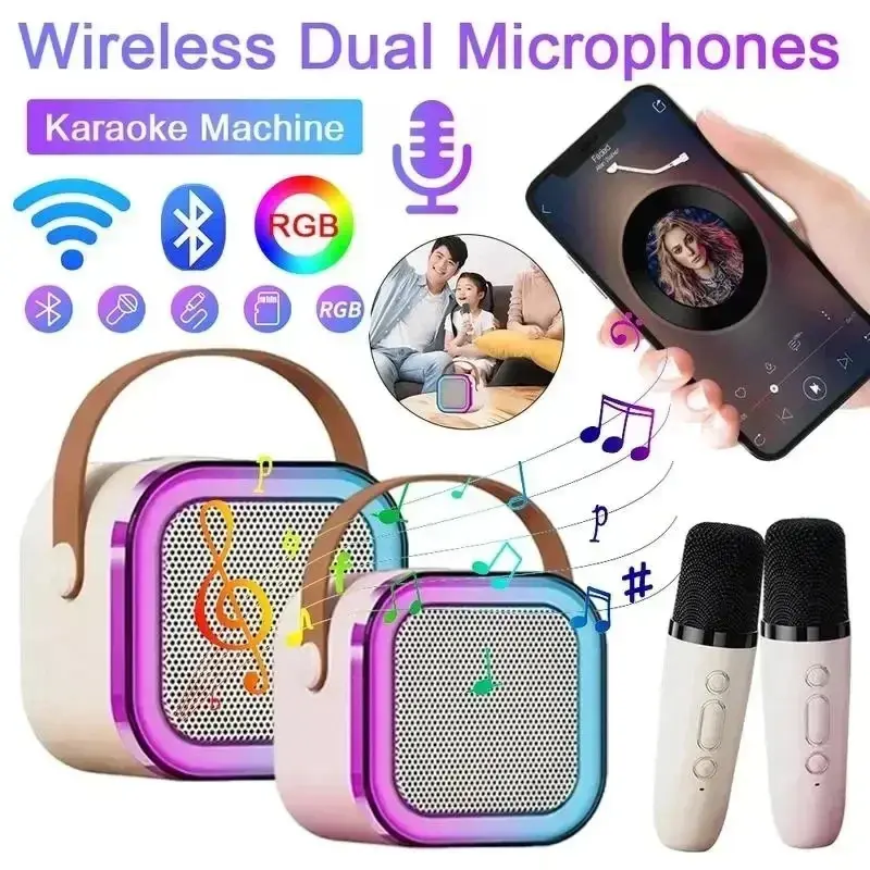 K12 Bluetooth Karaoke Machine Portable 5.3 PA Speaker System with 1-2 Wireless Microphones RGB Light Home Family Singing Children's Gifts Sing Along