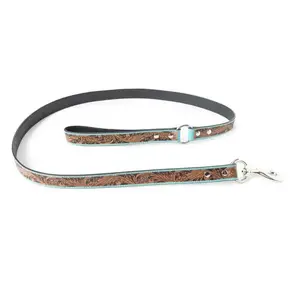 Teal Tooled Leash
