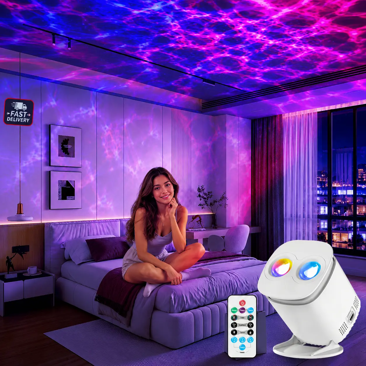 Galaxy Projector for Bedroom - LED Starry Sky Night Light with Remote, Auto Timer, Room Decor, Chill Room Accessories, Bedroom Items, Lights
